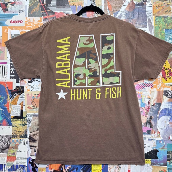 Jerzees Alabama Hunt Fish Camo Graphic T Shirt Mens Large Brown Short Sleeve - Picture 5 of 5